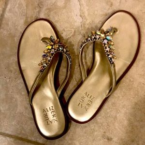 Leather gold flip flops size 8